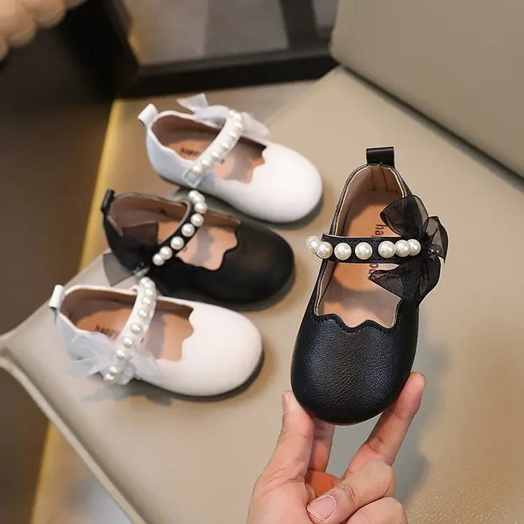 Mädchen Performance Schuhe 2025 - Frühling Herbst Baby Weiche Sohle Flats - Kinder Prinzessin Perlen Mary Janes mit Spitze Süß 7-13J
