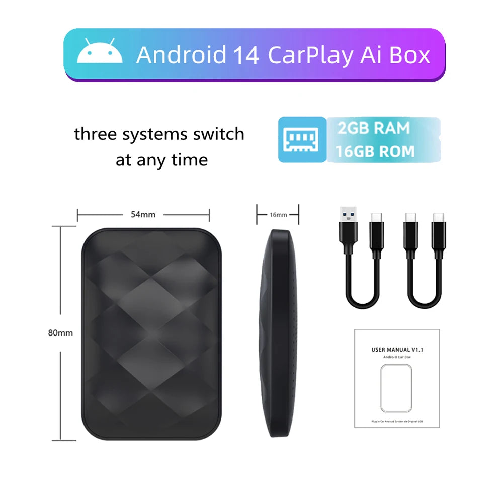 Acodo 3In1 CarPlay AI Box - 32GB 5V Strom Kompakt USB