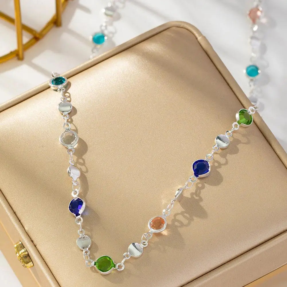 Bohemian Colorful Glass Long Y-Shaped Necklace Metal Collarbone Chain Gold Silver Color Summer Holiday Party Body Jewelry Gifts