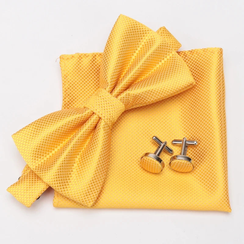 Set de papion pentru bărbați, 3 buc, carouri, modă clasică, nuntă, petrecere, butoni formali, papion, batistă, butoni, multe, set de trei piese