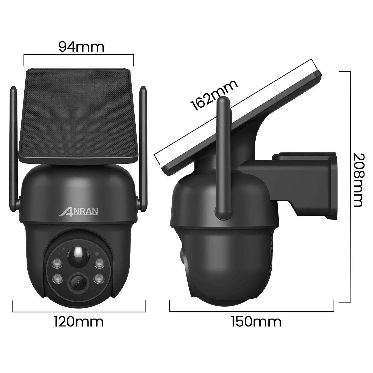 Cameră de supraveghere solară 2025 - ANRAN 5MP WiFi pentru exterior - Detector de mișcare PIR cu baterie, vedere nocturnă, control prin aplicație