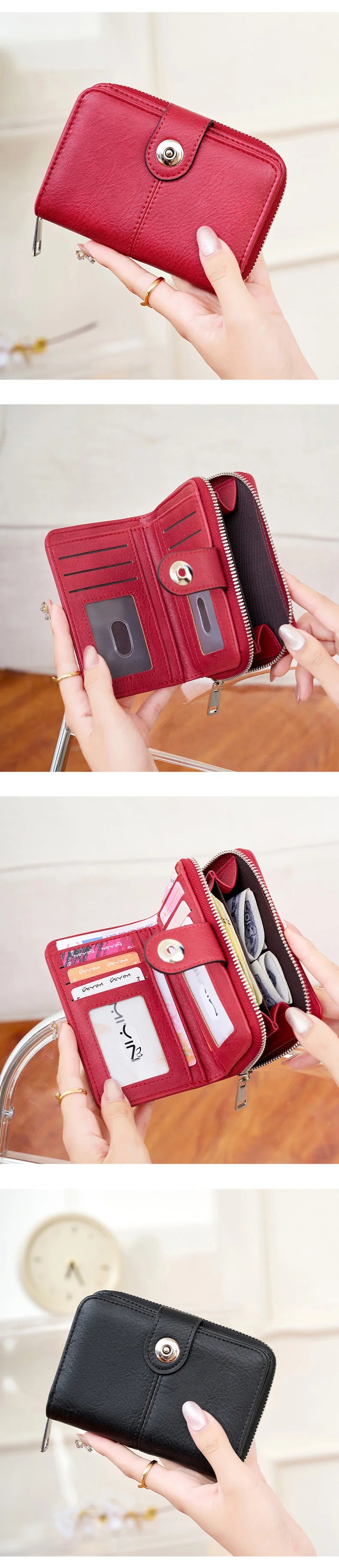 Neue Frauen Geldbörse Retro Dreifach RFID Schutz Kurz Stylish Design Große Kapazität Reißverschluss Schnalle