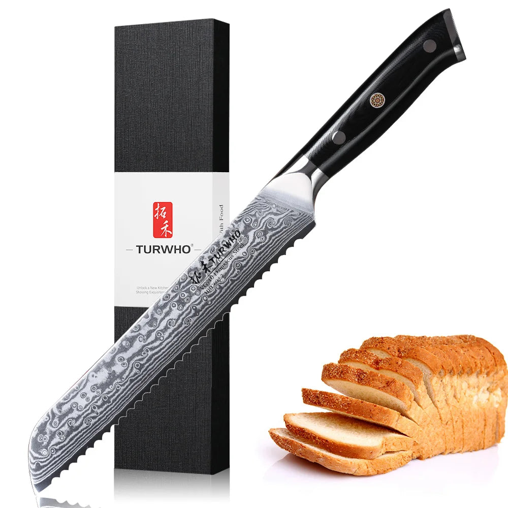 TURWHO 1-6 Piece Knife Set 67 Layers Damascus Steel Kitchen Knives Santoku Chef Knives Utility Bread Slicing Knife Cooking Tools