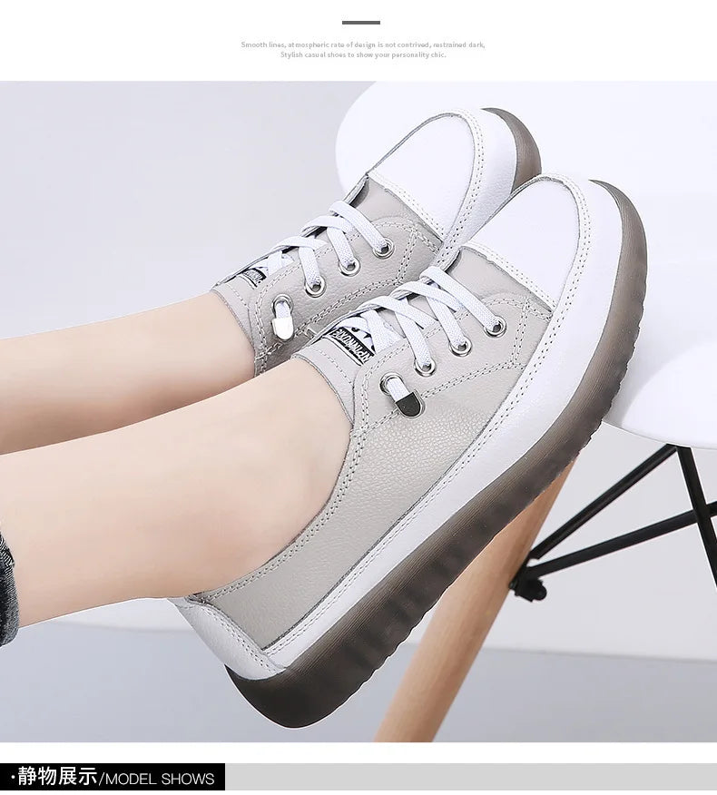 Ladies Sneakers 2024 Spring Genuine Leather Casual Walking Shoes Women Fashion Summer Flats Youth Girl Student Jogging Trainers