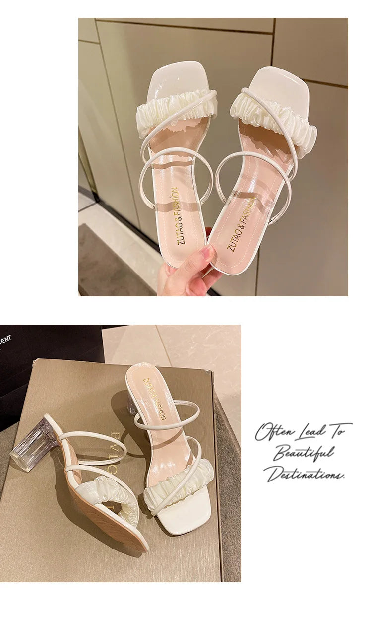 Elegant Women Crystal Shoes Summer Pumps Sandals Jelly Slippers Open Toe High Heels Women Slippers Shoes Heel Clear Sandals