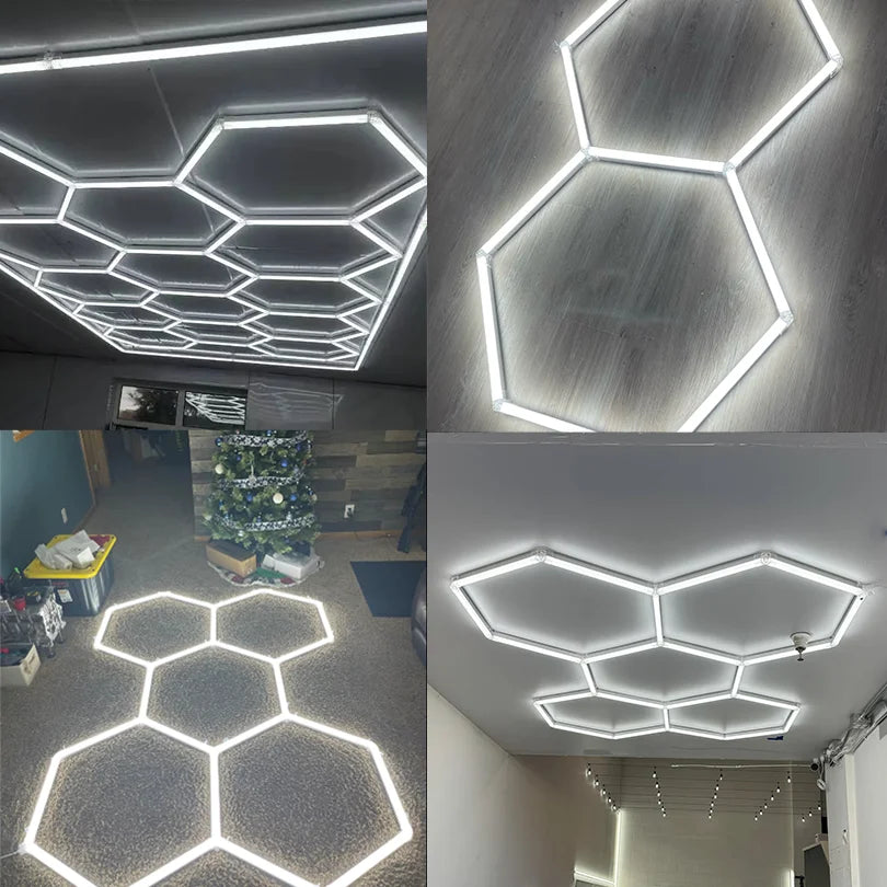 Lampă de tavan hexagonală pentru frizerie, garaj auto, tub LED 6500k, pentru sală de sport, bar, salon de coafură, bibliotecă, atelier, reparații caroserie auto