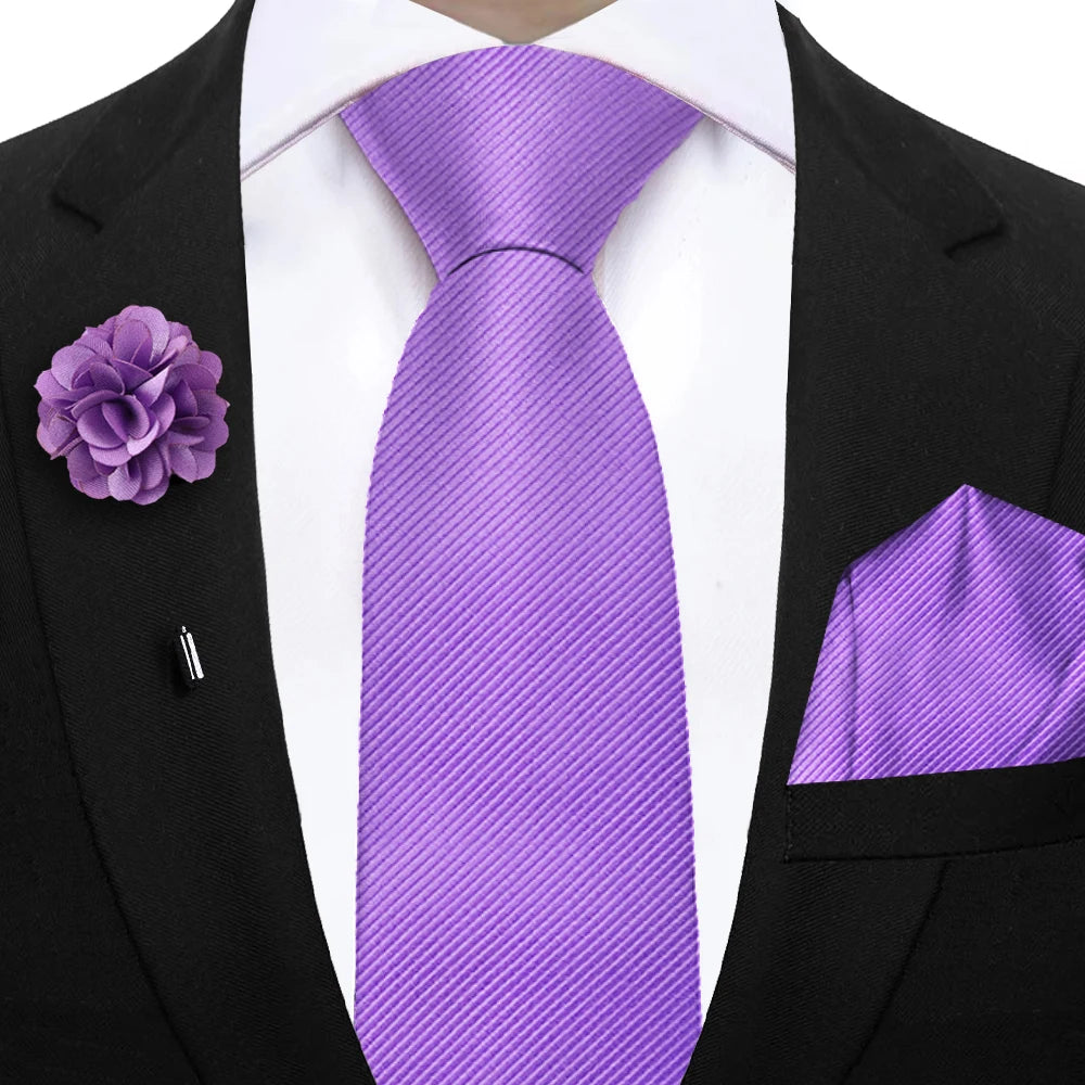 Simplicity Mens Ties Solid NeckTie Pocket Square Floral Brooch Set Men's Wedding Tie Suit Accessories Fit Group Holiday Party