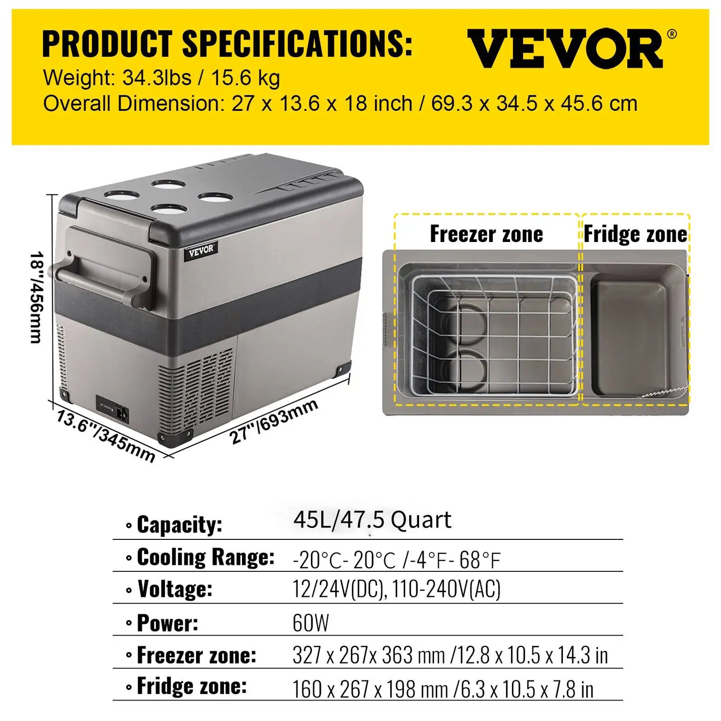 VEVOR 20L 22L 35L 45L 55L Auto-Kühlschrank Mini-Kühler Komprimier-Kühler 12/24V DC 110-240V Eisbox für Camping