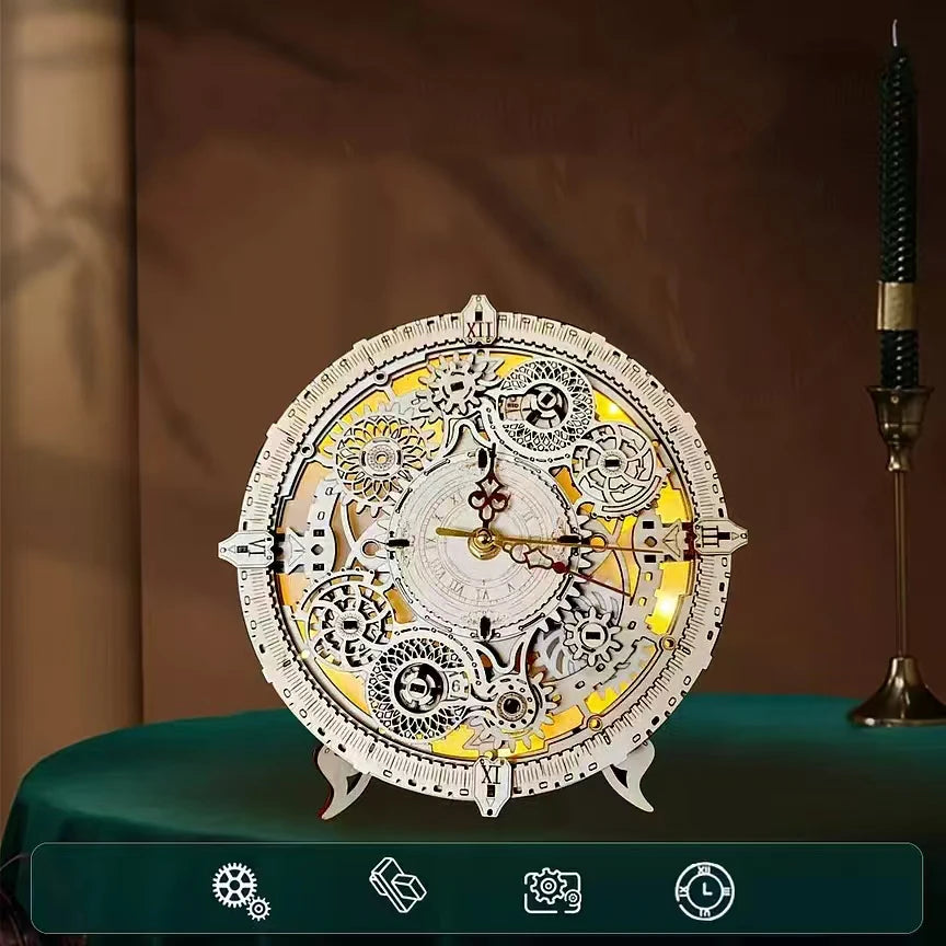 Kit ceas DIY 2025: NOU Model de construcție din lemn - Puzzle-uri 3D cu lumini, colecție de cadouri de ziua de naștere pentru prieteni