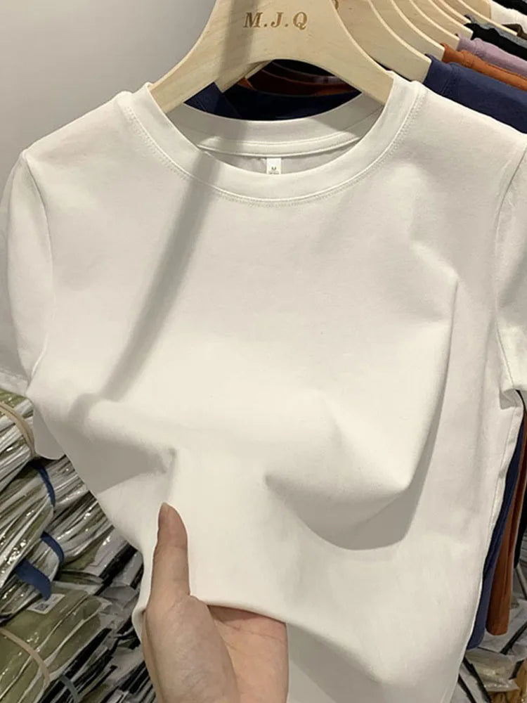 Women T Shirt Girls T-Shirt Woman Clothes Tops Cotton Tshirt Female Short Sleeve Spring Tee elegant Y2k Top White
