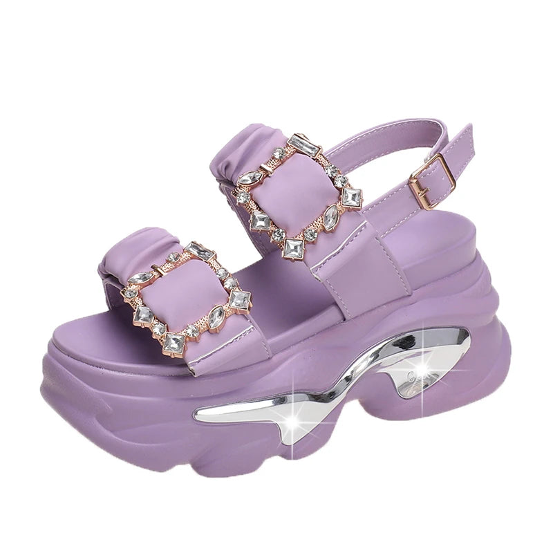 Women's Bling Strap Chunky Sandals Summer 2023 Thick Bottom Wedges Beach Slippers Woman Fashion Pink High Platform Sandals Mujer