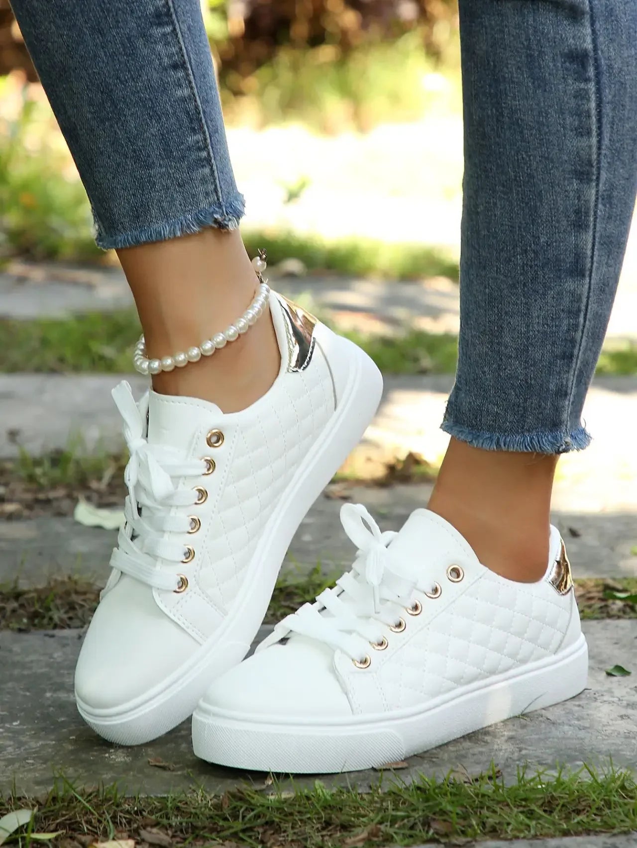 Zhejiang JD-H53 Komfort Sneakers - Weiß PU Flach 36-41