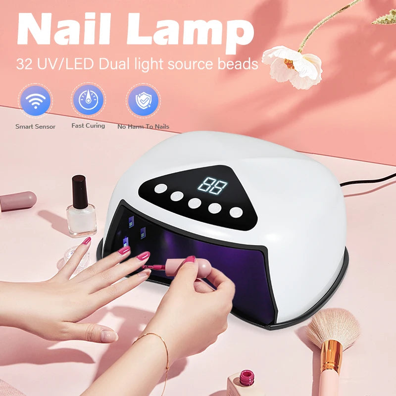 UV LED Nail Lamp Nail Dryer with LCD Display Auto Sensor 4 Timer Setting Gel Curing Lamp Gel Polish Light 32 Bead for Home Salon