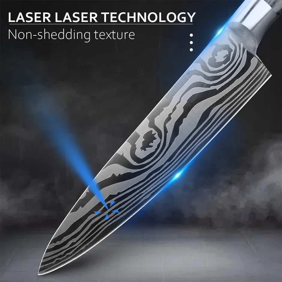 Kitchen Knife Damascus Laser Chef Knife 5 7 8 Inch Meat Cleaver Japanese Santoku Knive Butcher Slicing Cutter for Fish Vegetable