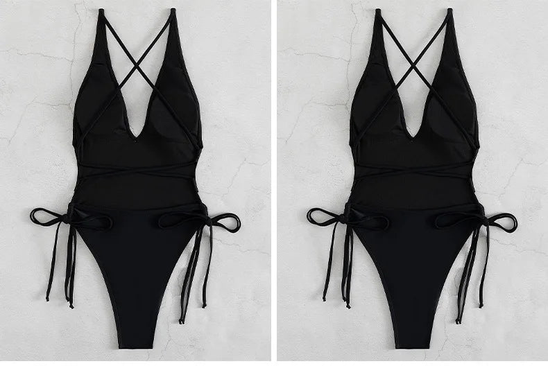 Badeanzug 2025: TOKITIND Solid Lace Up Badeanzug Damen Sexy Swimsuit Swimwear - Push Up Damen Bathing Suit Beachwear Female Bodysuit