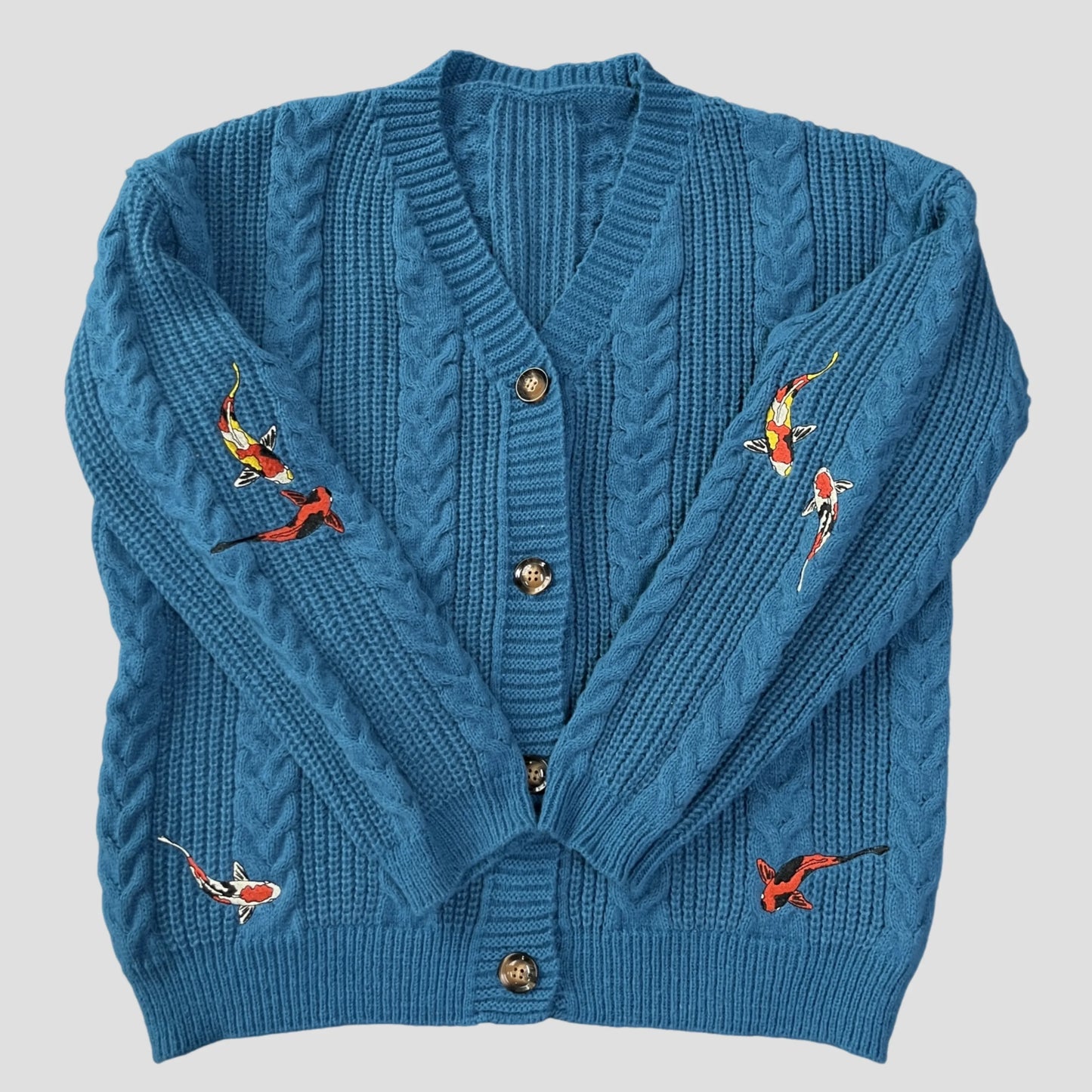 Koi Strickjacke Vintage Stickerei - Damen S-L, Türkis