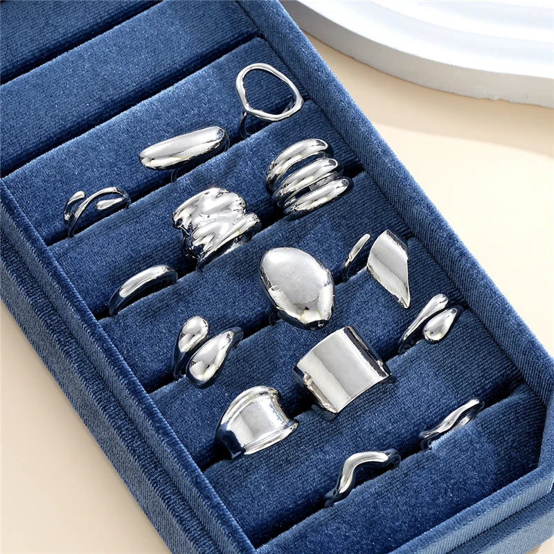 Inele excentrice punk ZhejiangChoice, format din 14 piese - zinc, unisex