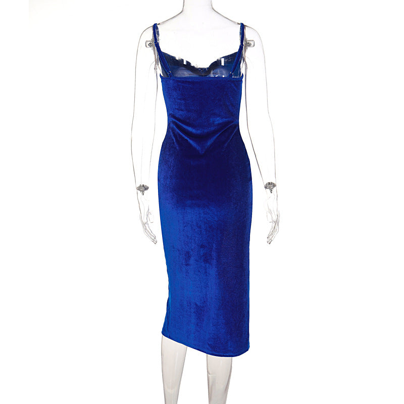 Hirigin Abendkleid Samt Bodycon - Mini Schulterfrei Slim