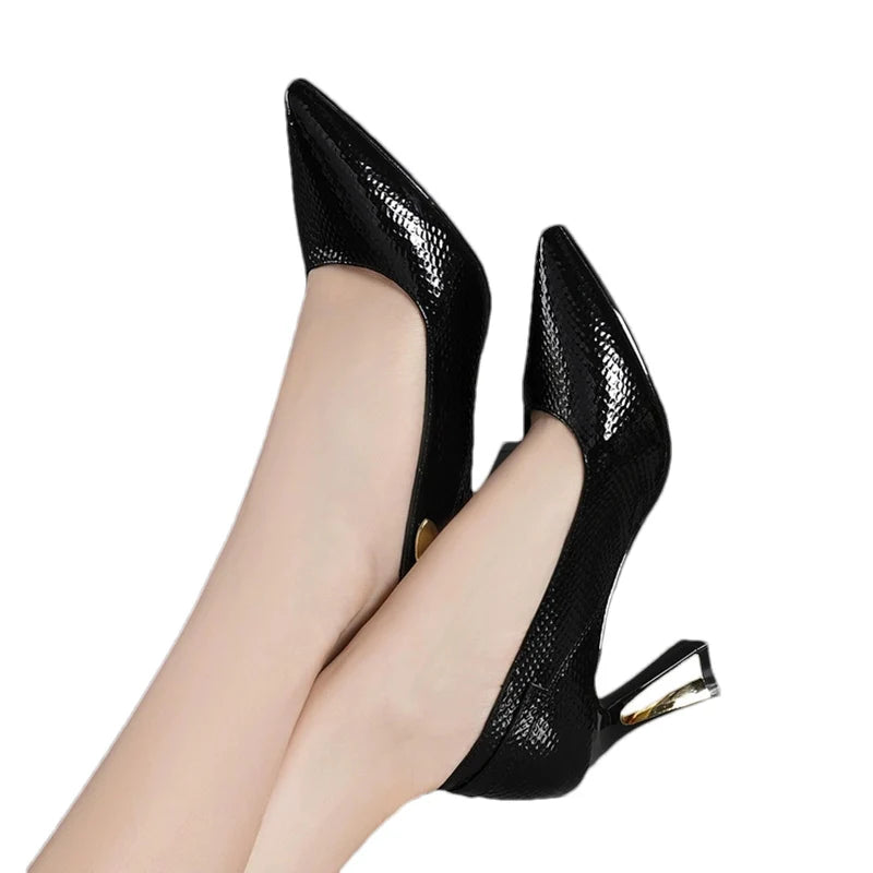 Elegant Women High Heels Shoes Pointed Toe Shallow Leather Shoes 2025 Trend Spring Fashion Pumps Dress Party Chaussures Ladies