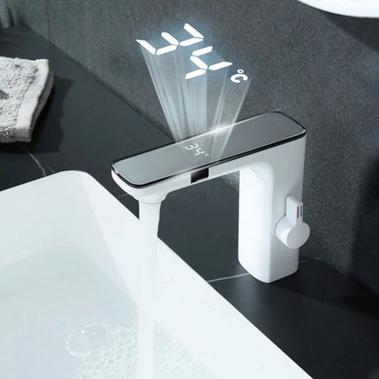 White Smart Daul Sensor Bathroom Basin Faucet Hot Cold Water Mixer Deck Mount  Bathroom Sink Faucet