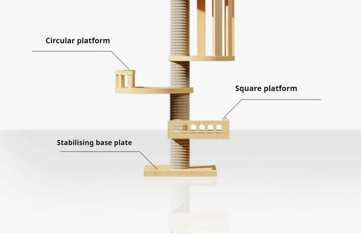 Adjustable Cat Tree House Tower Multi-function Floor To Ceiling Wooden House Tower Soft with Pet Condo Flannel Hammock Bed