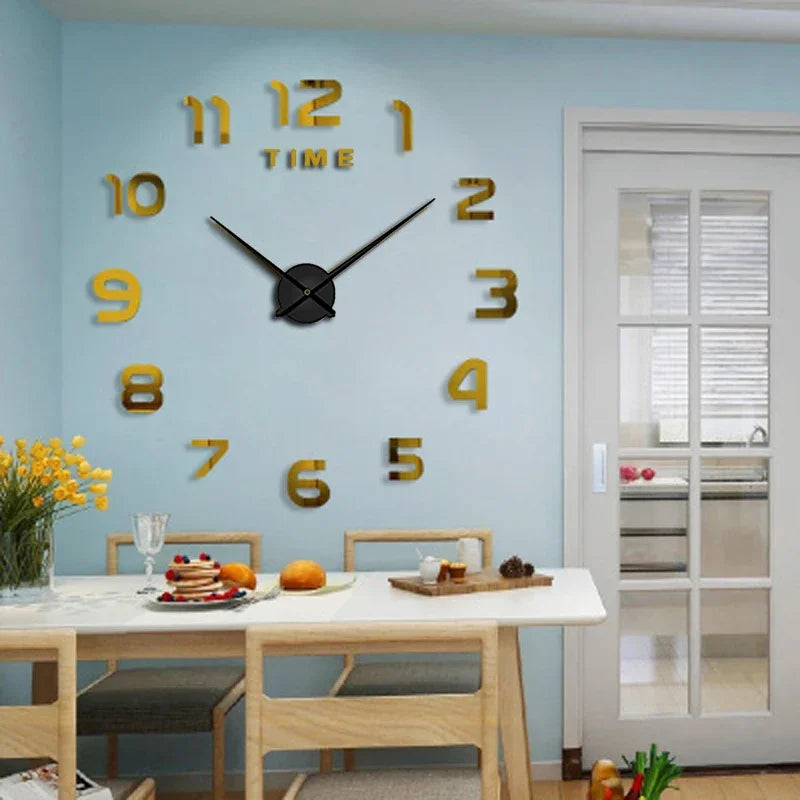 Modern Design Large Wall Clock 2D DIY Quartz Clock Fashion Watch Acrylic Mirror Stickers Living Room Home Decoration Decor