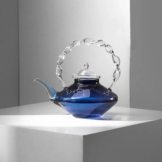 Blue Glass Teapot Teacup Tea Filter Mesh Glass Coffee Pot Heat-resistant Glass Pot Household Kitchen Kettle Exquisite Gift 2022