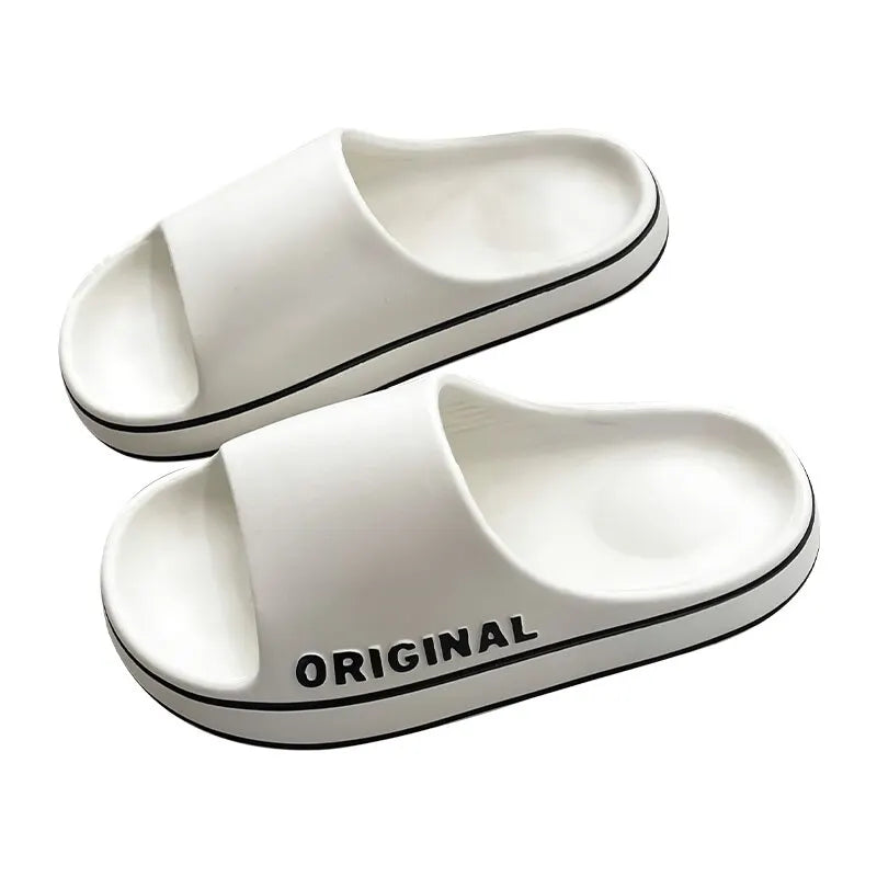 Feslishoet Frauen Buchstaben Hausschuhe Strand Slides Solid Farbe Herren Dick Sohle Innen Badezimmer Anti Rutsch Schuhe Sommer Paar Sandalen