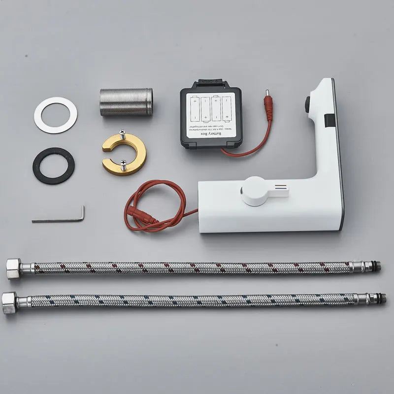 Robinet de baie cu senzor inteligent Daul, alb, cu mixer de apă caldă și rece, montat pe punte, pentru chiuvetă de baie