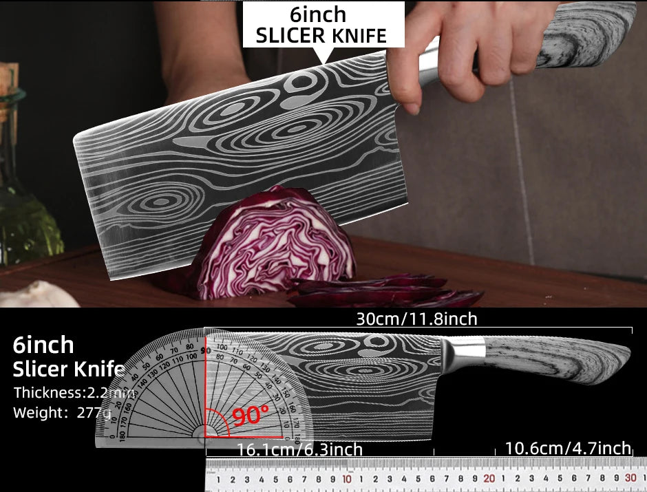 Kitchen Knife Damascus Laser Chef Knife 5 7 8 Inch Meat Cleaver Japanese Santoku Knive Butcher Slicing Cutter for Fish Vegetable
