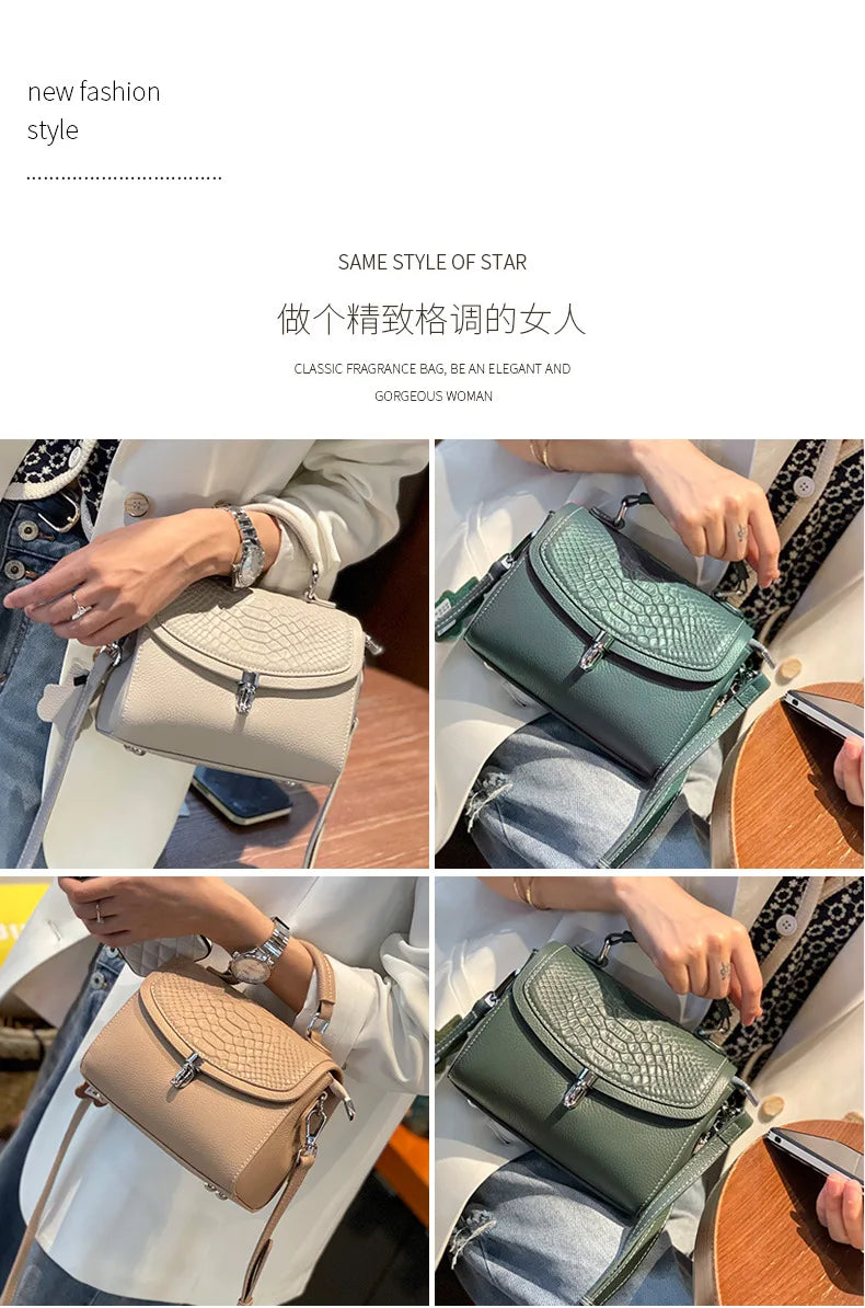 Genuine Leather Women Bag Fashionable Purse for Lady Temperament Crossbody Square Shoulder Bag Cow Leather Versatile Handbag