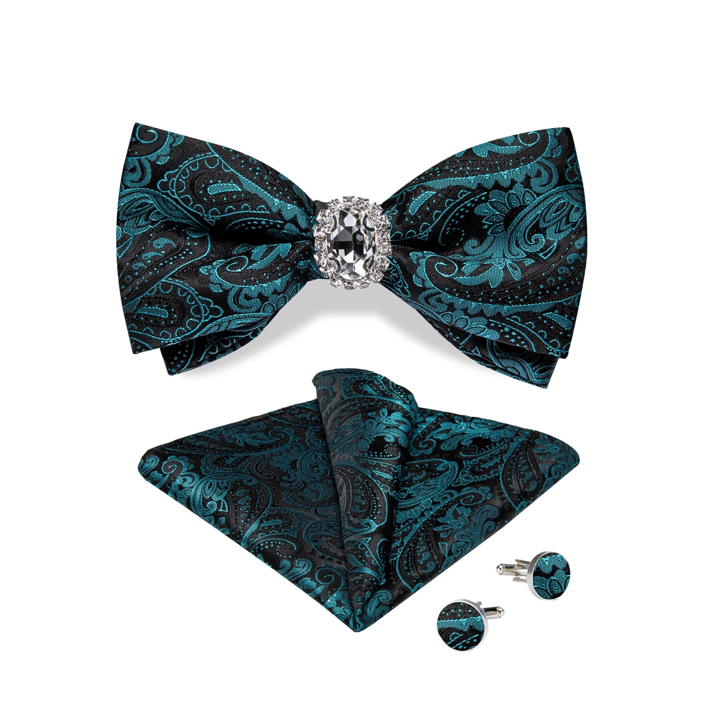 Designer Men's Silk Bowties Pocket Square Cufflink Set for Man Wedding Pre-tied Bow Ties Fashion Butterfly Knot Business Bowties