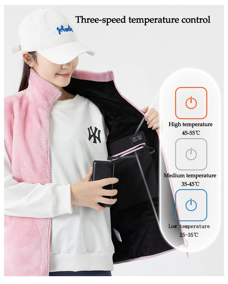 Ippolich 9-Zonen Smart-Heizjacke - Korallenfleece USB M-XL