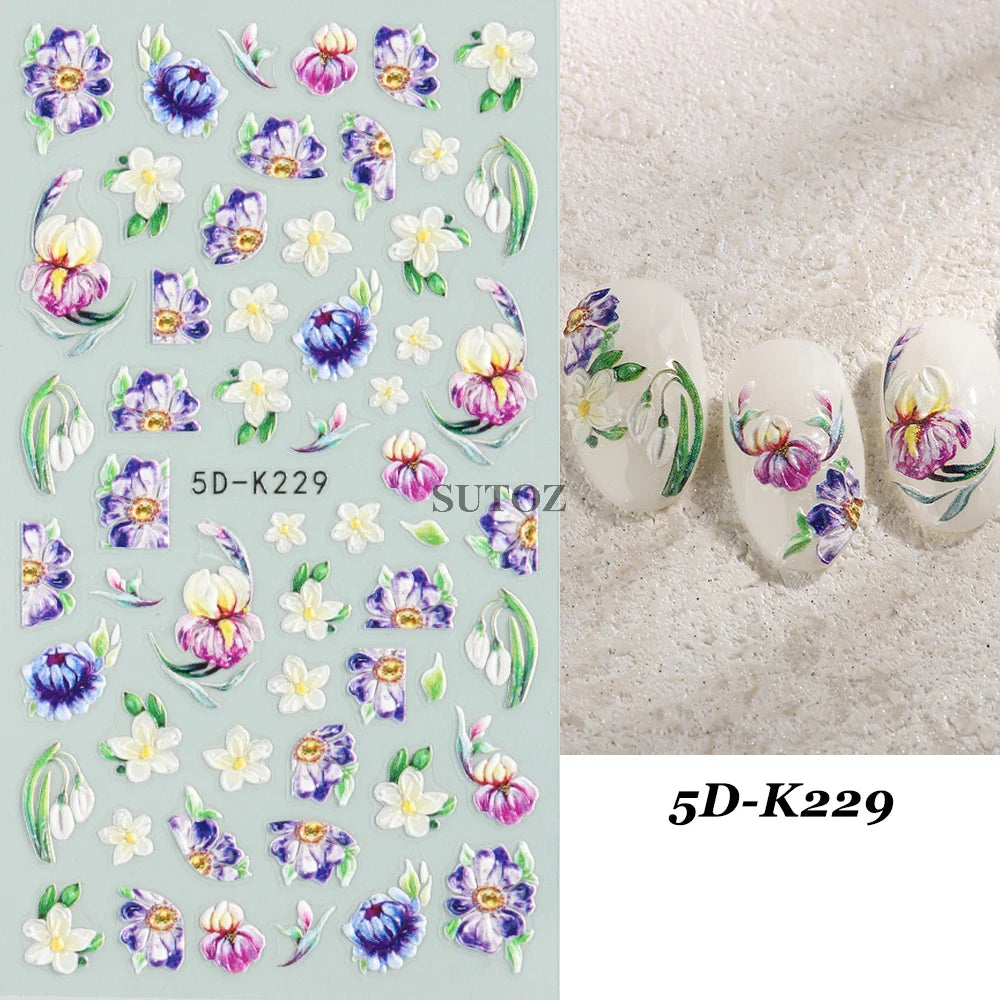 GL5D-K256 5D Sonnenblumen Nagelsticker - Herbstdesign Prägung