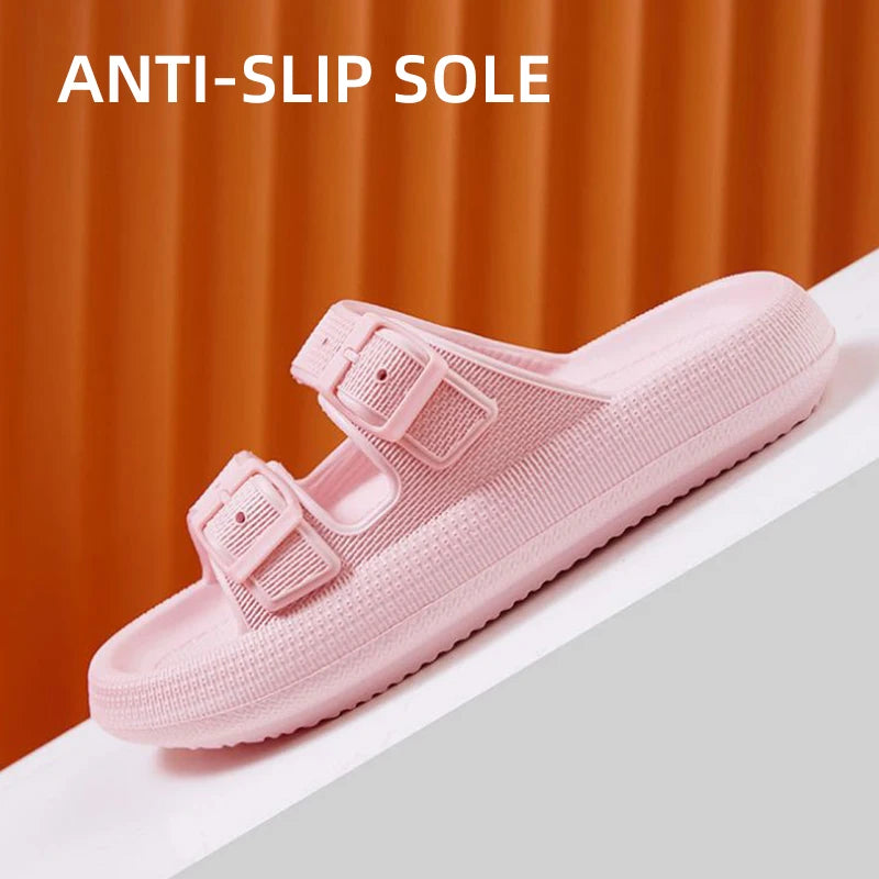 Mode Schnalle Dick Plattform Hausschuhe Frauen Heim Weich Sohle EVA Cloud Slides Sandalen Frau 2025 Sommer Rutschfest Strand Flip Flops