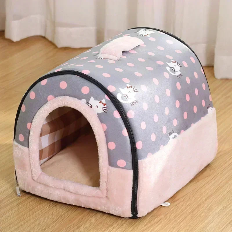 Winter Pet Cat Bed Foldable Dog House Dog Villa Sleep Kennel Removable Nest Warm Enclosed Cave Sofa Big Dog Kennel Pet Supplies