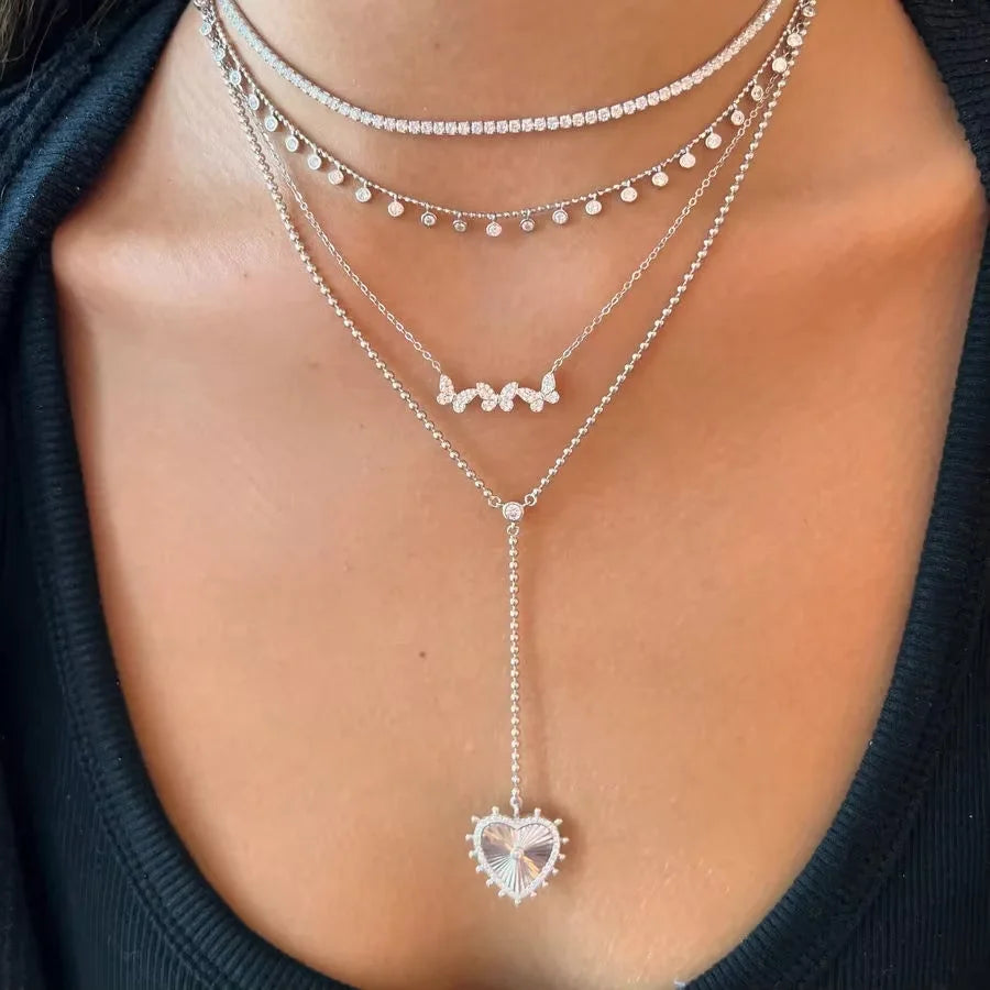 Gold Color Bead Chain Love Heart Pendant Micro Pave Sparking Cz Long Y Lariat Sexy Necklace Women Boho Sweater Chain Jewelry