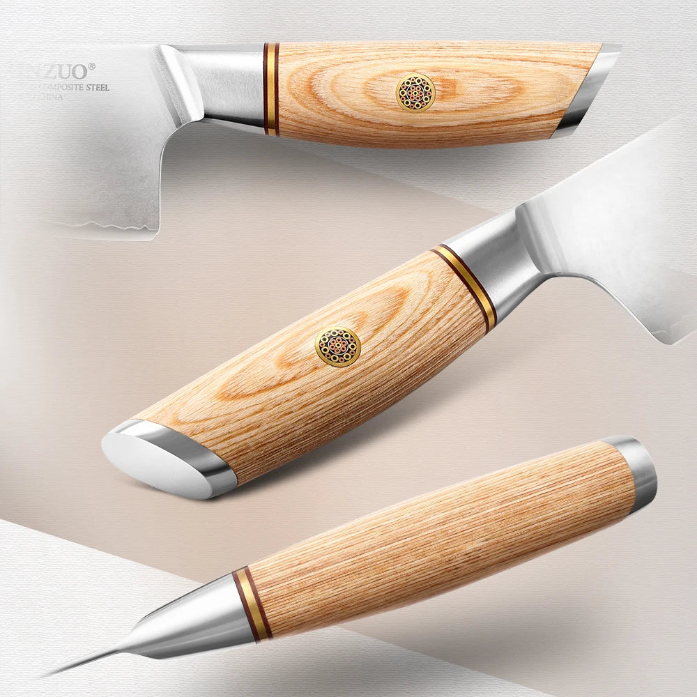 XINZUO 1-5pcs Knife Set Pakkawood Handle Nails 3-layer Clad Steel 60±2 HRC 15°±1 Per Side Kitchen Accessory Tools Best Gift