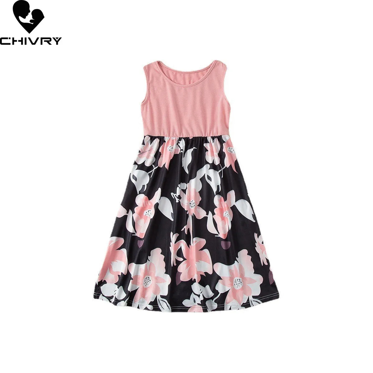 New 2022 Mother Daughter Summer Dresses Sleeveless Flower Patchwork Sundress Mom Mommy and Me Dress Family Matching Outfits