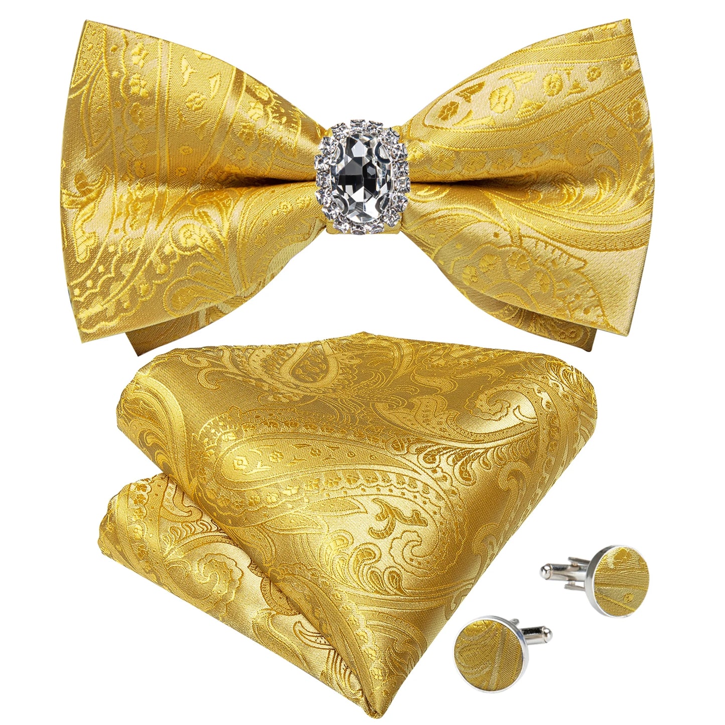 Designer Men's Silk Bowties Pocket Square Cufflink Set for Man Wedding Pre-tied Bow Ties Fashion Butterfly Knot Business Bowties