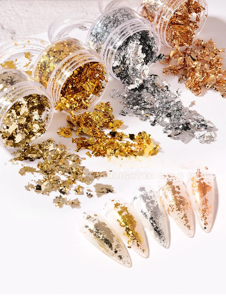 Fragmente de hârtie neregulată din folie de aur roz argintiu, unghii artă, paiete, autocolant, sclipici, manichiură DIY, gel UV, poloneză, instrumente de decorare a unghiilor