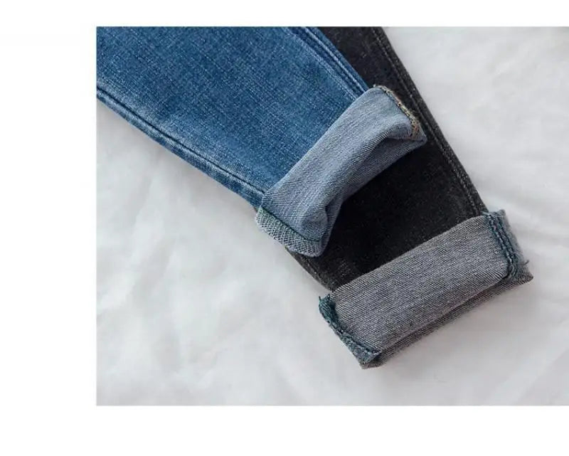 Baby Kids Spring Autumn Winter Thick Warm Jeans With Fleece For 1-7 Years Boys Girls Casual Denim Pants Kids Children Trousers