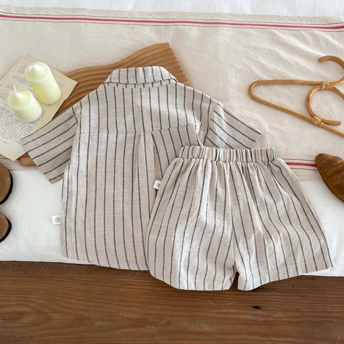 Copii stil coreean retro cu dungi mânecă scurtă tricou + pantaloni scurți set pentru copii mici băieți fete vară subțire casual la modă ținută