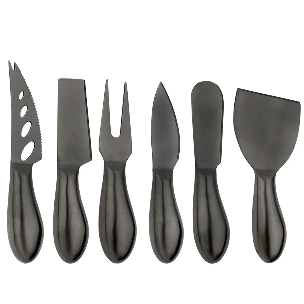 AJOYOUS Cheese Knife Set Cheese Stainless Steel 6Pcs Gold Cheese Slicer Cutter Handle Mini Knife Butter Knife Spatula Fork Matte