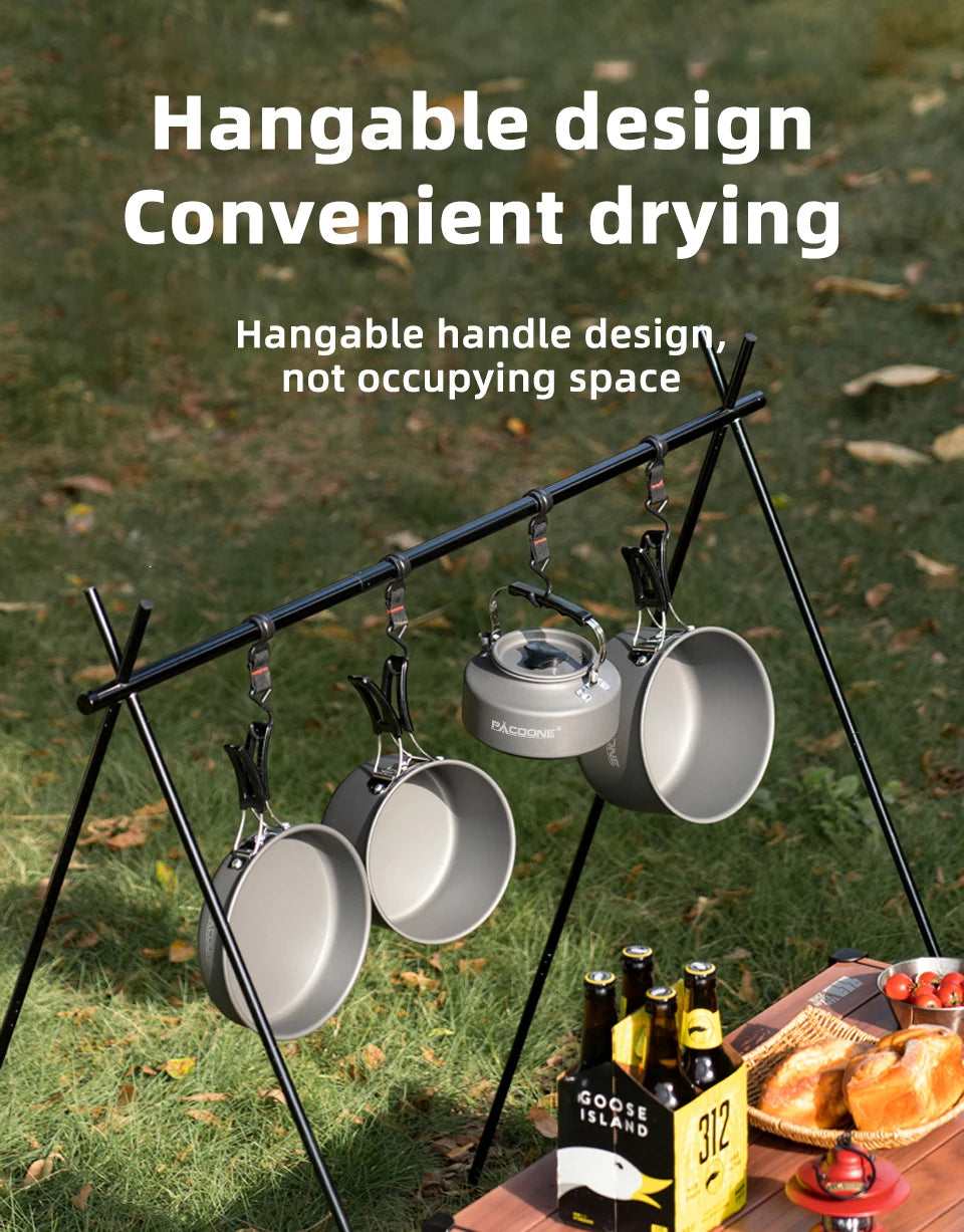 PACOONE Camping Cookware Set Outdoor Portable Foldable Cookware Set Pot Cooking Kettle Set Tableware Hiking Picnic Equipment
