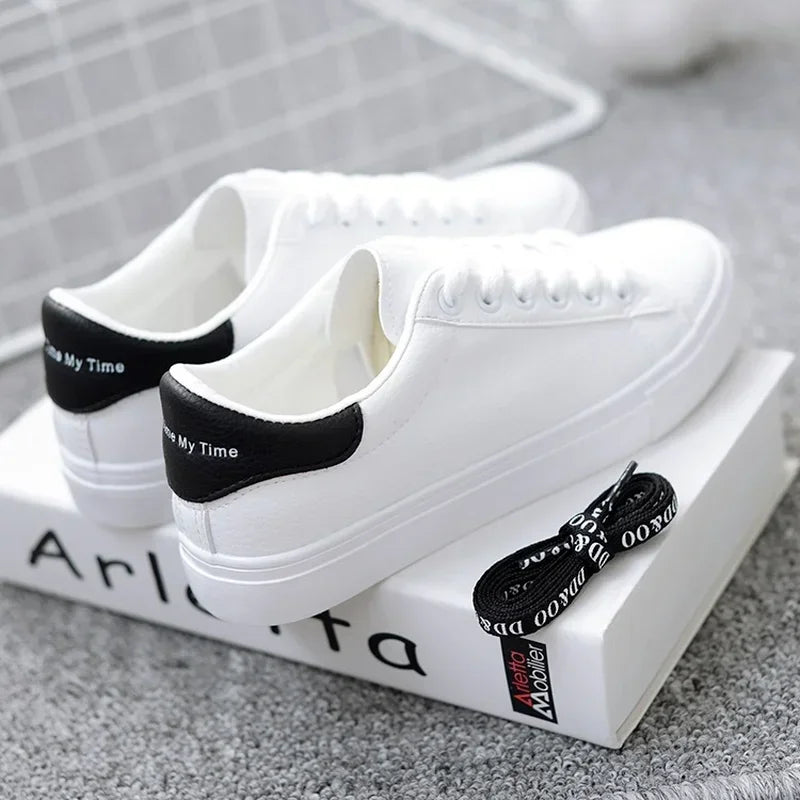 Women Sneakers Fashion Breathble Vulcanized Shoes Pu Leather Platform Shoes White Lace Up Casual Shoes Zapatos Mujer - Golden Bridge Store