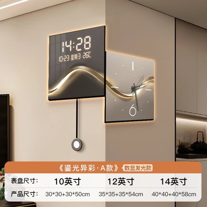 Home Decor Rear LED Light Corner Wall Clock Home Living Room Decorative Corner Double Sided Clock Digital and Analog Clocks