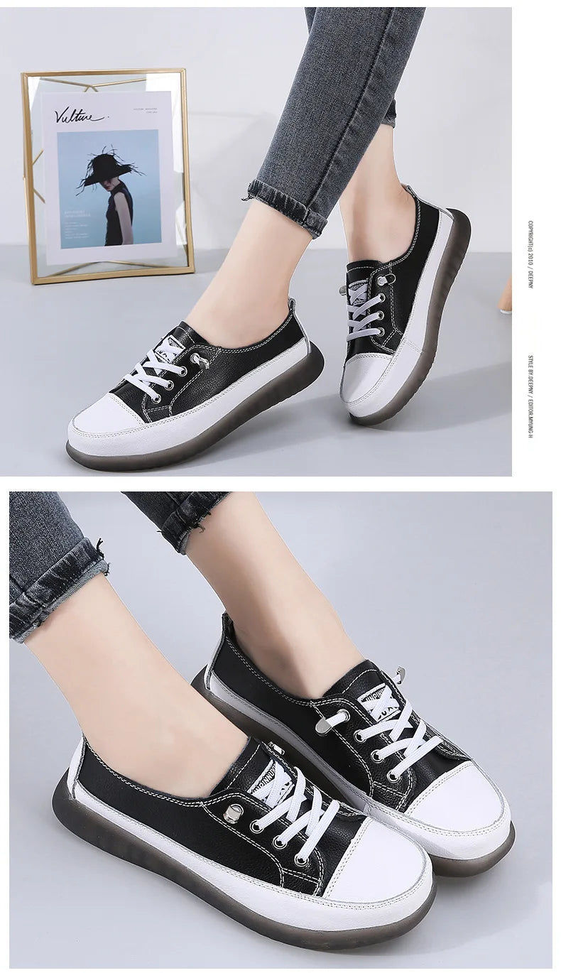 Ladies Sneakers 2024 Spring Genuine Leather Casual Walking Shoes Women Fashion Summer Flats Youth Girl Student Jogging Trainers