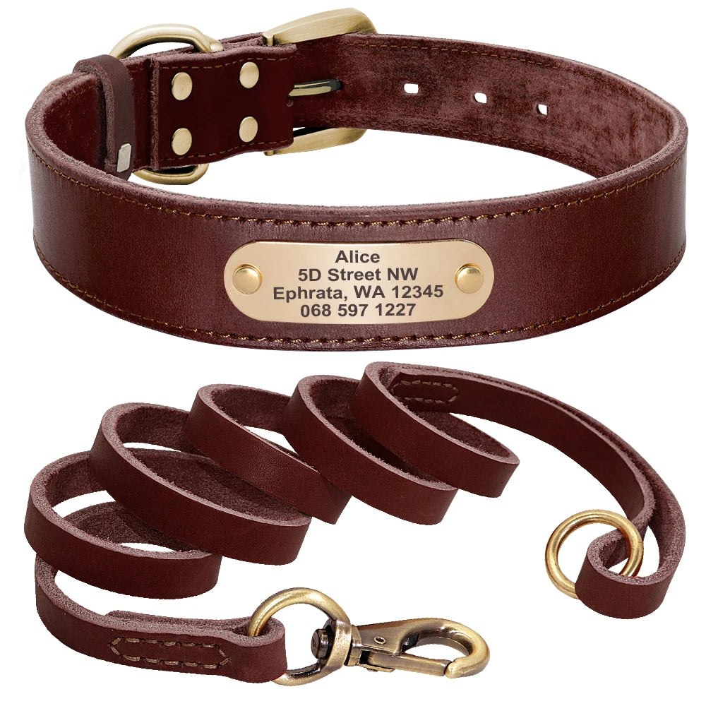 Anpassen Leder Hund Halsband Leine Set Personalisiert Haustier Halsband Leine Kostenlose Graviert Namensschild Für Kleine Mittlere Große Hunde