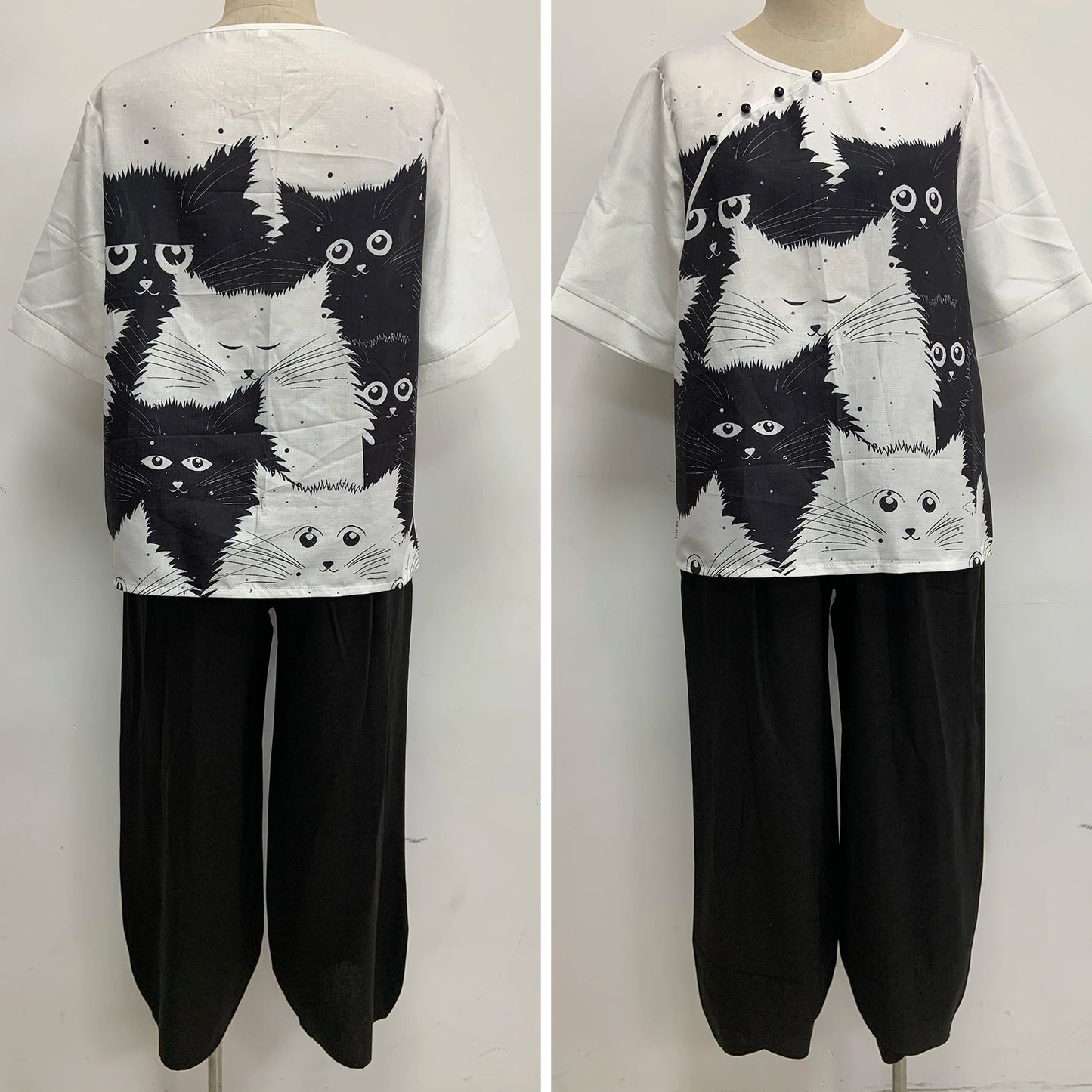 Elegant  Women Outfit Breathable Flower Pattern Blouse Trousers Half Sleeves Soft Blouse Pants Spring Clothes